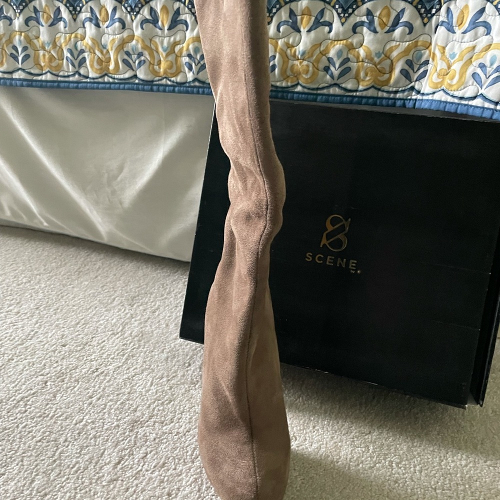 Women's Tan high heel platform boot - Picture 3 of 9
